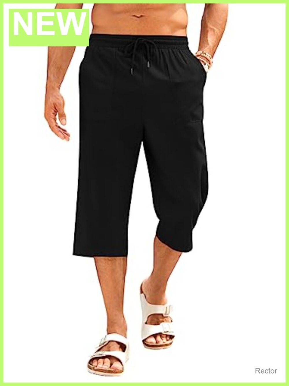 Men's Linen Capri Pants Relaxed Fit Drawstring Yoga Jogger Casual Summer